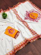 New White colour Special Traditional  Hit Design Pure Cotton Mulmul Saree Durga With Hevy Lace Border (Copy) (Copy) (Copy) (Copy)