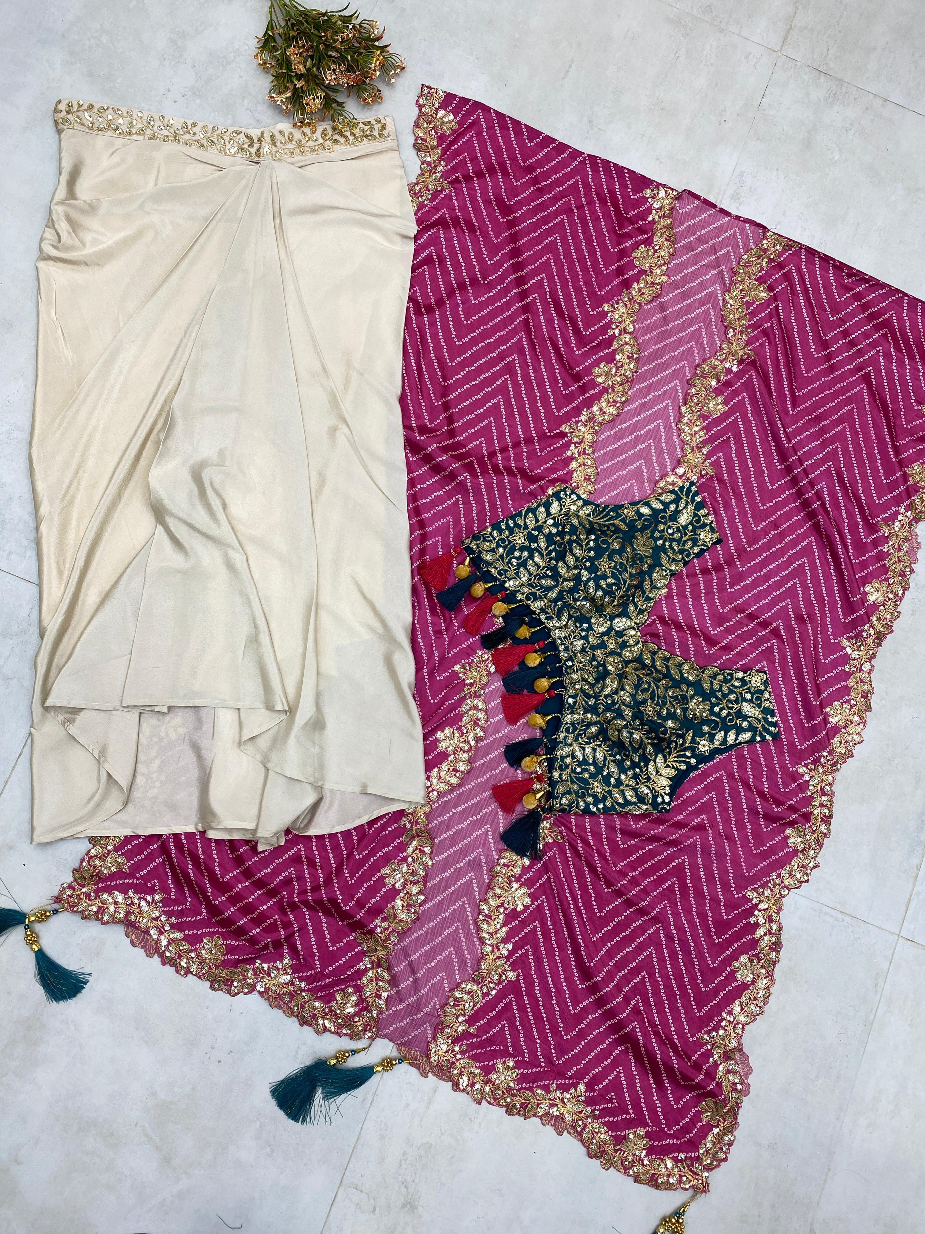 Chinon Silk Western Outfit For Trendy Wedding Sequence Embroidery Work