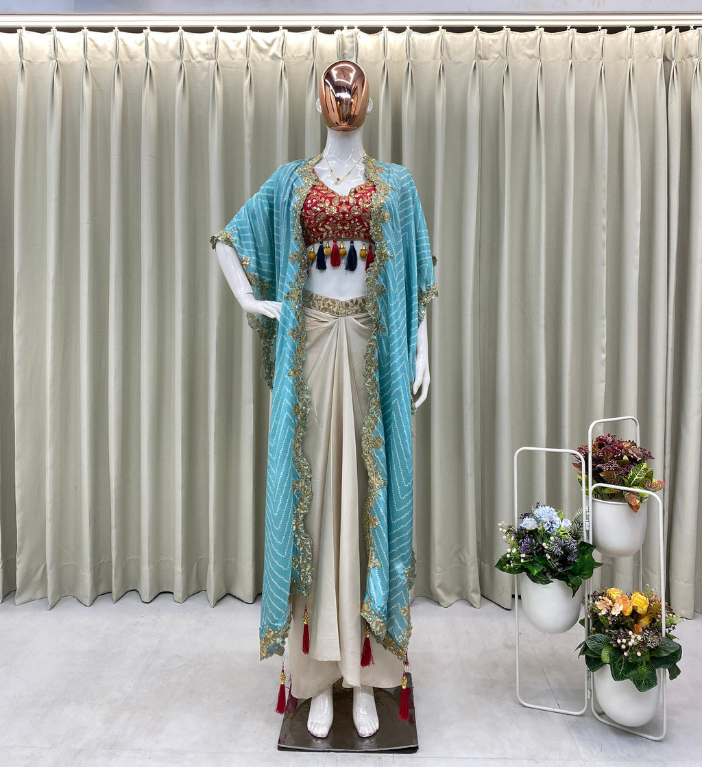 Chinon Silk Western Outfit For Trendy Wedding Sequence Embroidery Work