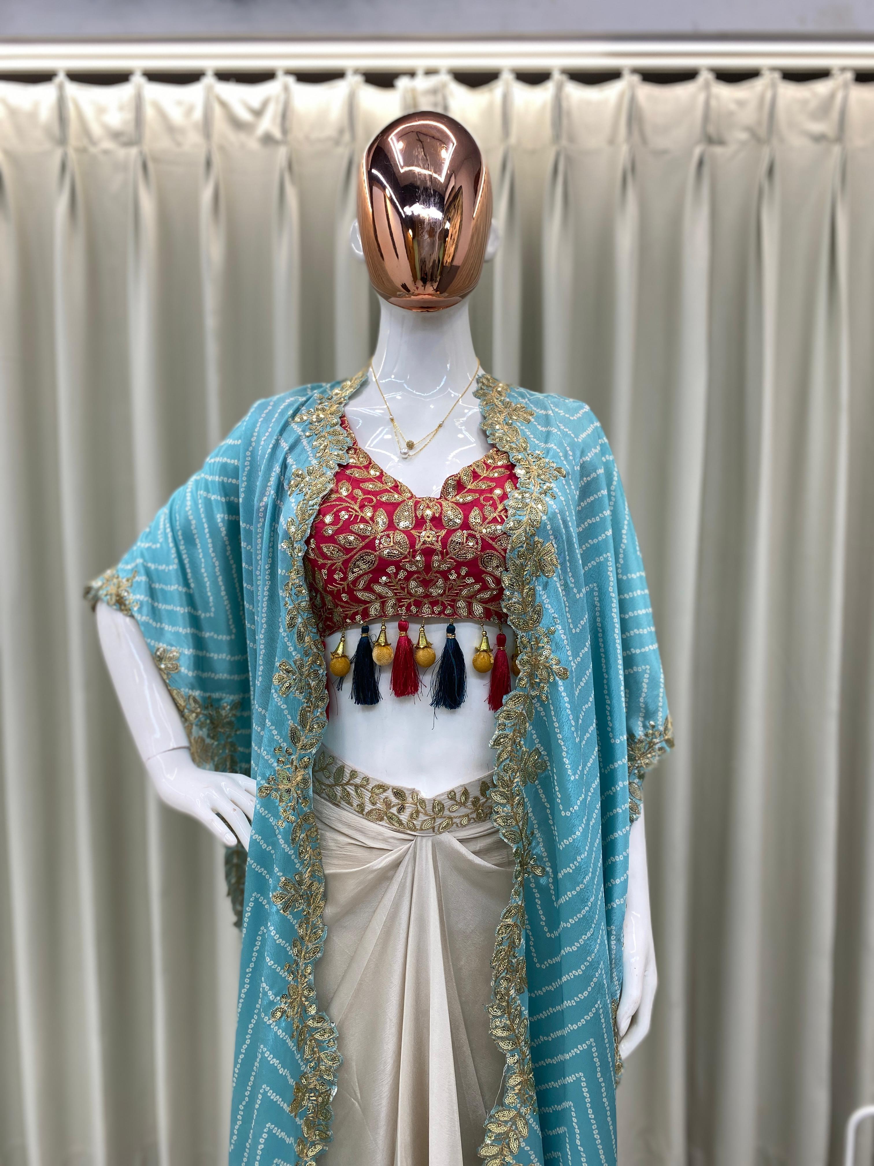 Chinon Silk Western Outfit For Trendy Wedding Sequence Embroidery Work