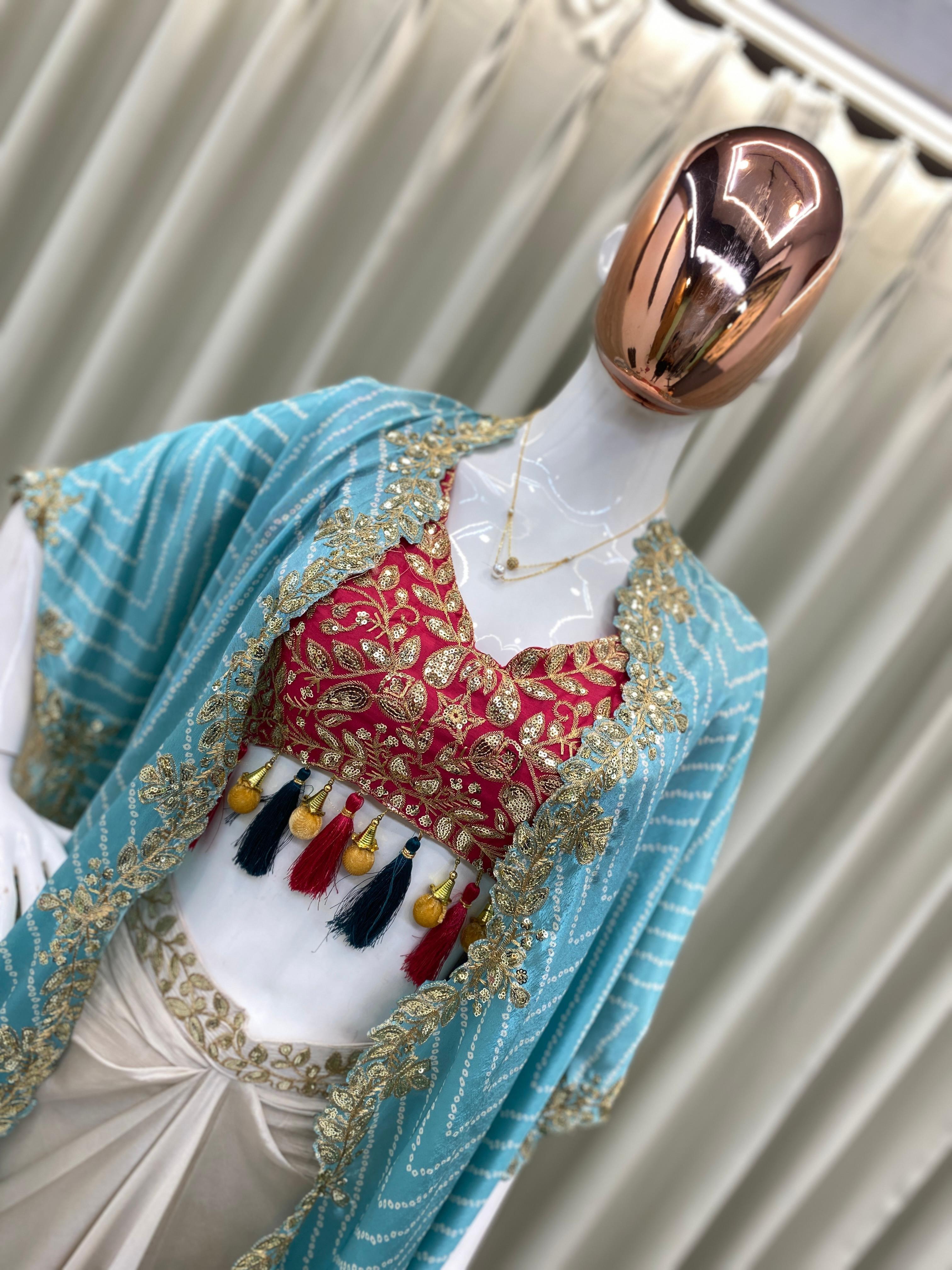 Chinon Silk Western Outfit For Trendy Wedding Sequence Embroidery Work