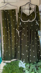 Green Colour Anarkali Gown And Pant With Dupatta Set