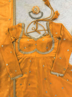 Orange Colour Anarkali Gown And Pant With Dupatta Set