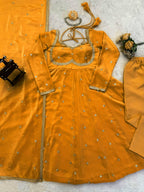 Orange Colour Anarkali Gown And Pant With Dupatta Set