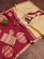 New Red colour Special Traditional  Hit Design Pure Cotton Mulmul Saree Durga With Hevy Lace Border