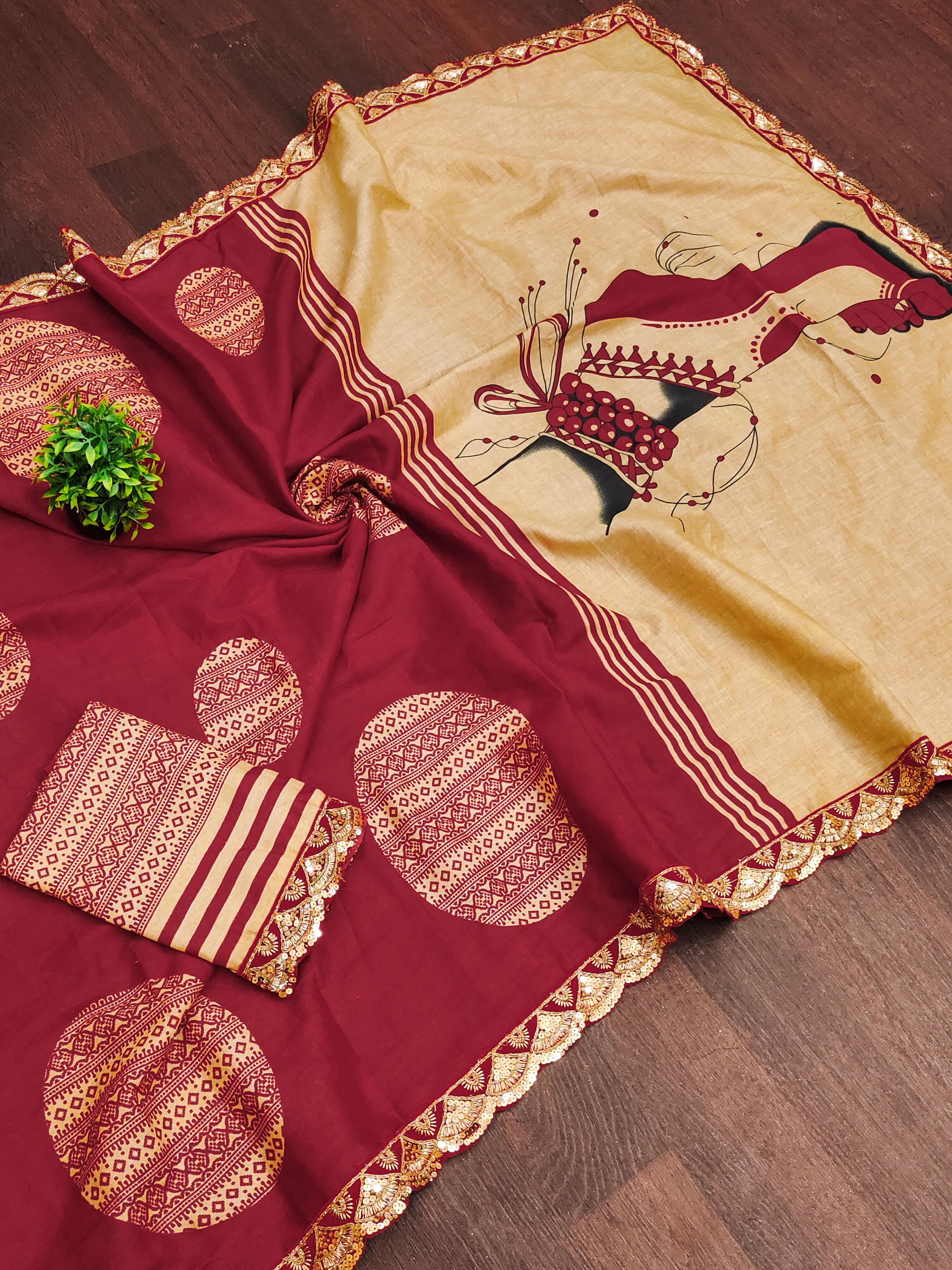 New Red colour Special Traditional  Hit Design Pure Cotton Mulmul Saree Durga With Hevy Lace Border