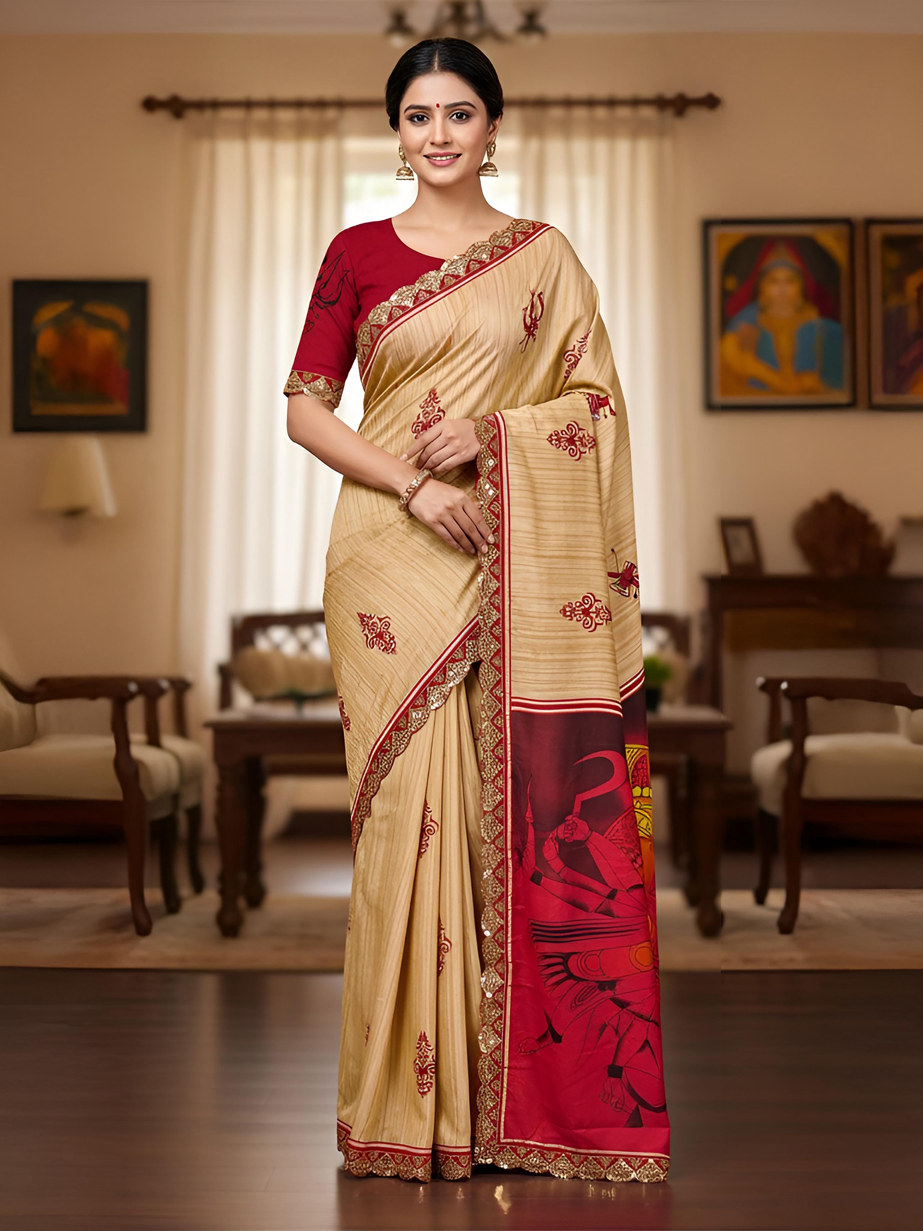 New Brown colour Special Traditional  Hit Design Pure Cotton Mulmul Saree Durga With Hevy Lace Border (Copy)