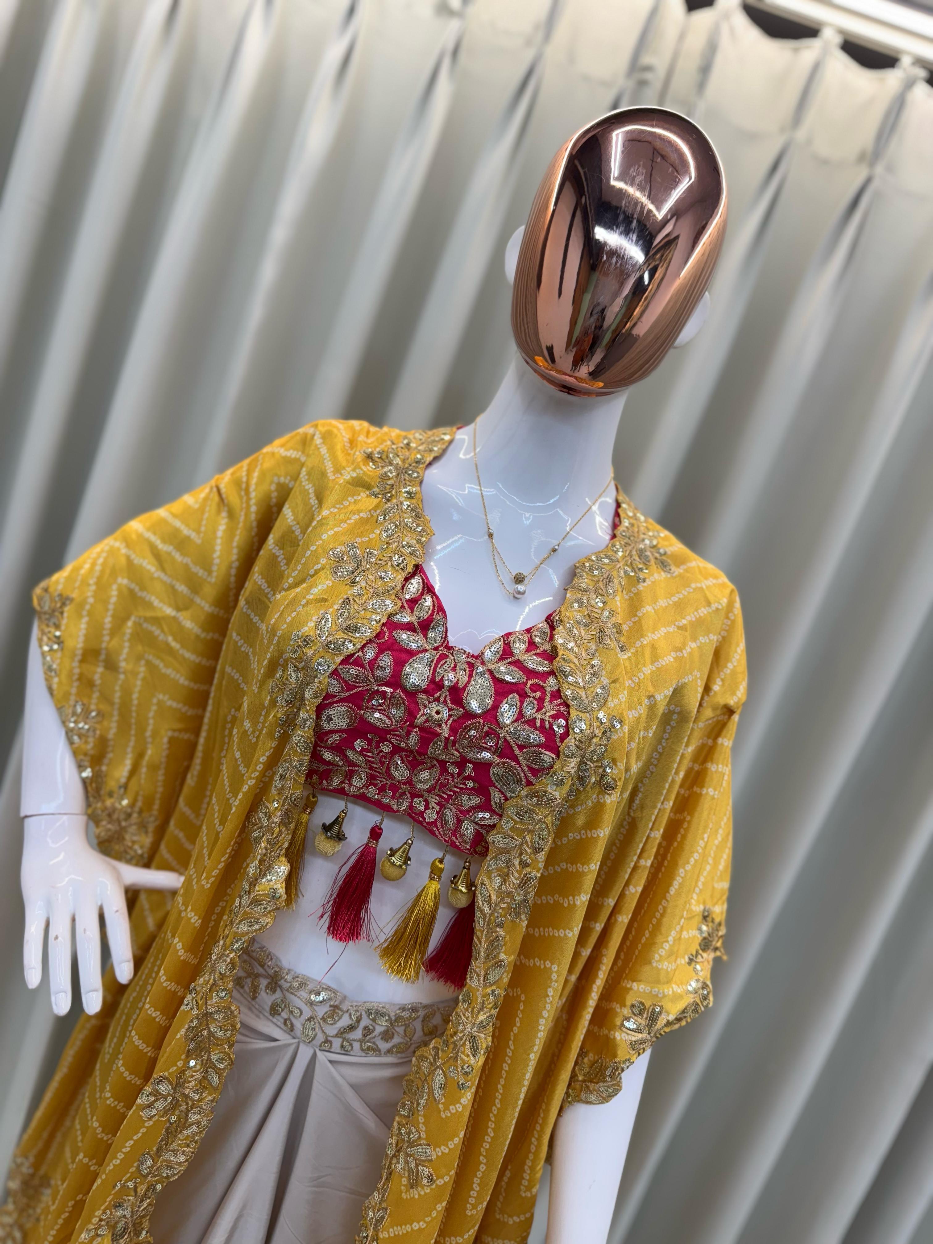 Chinon Silk Western Outfit For Trendy Wedding Sequence Embroidery Work