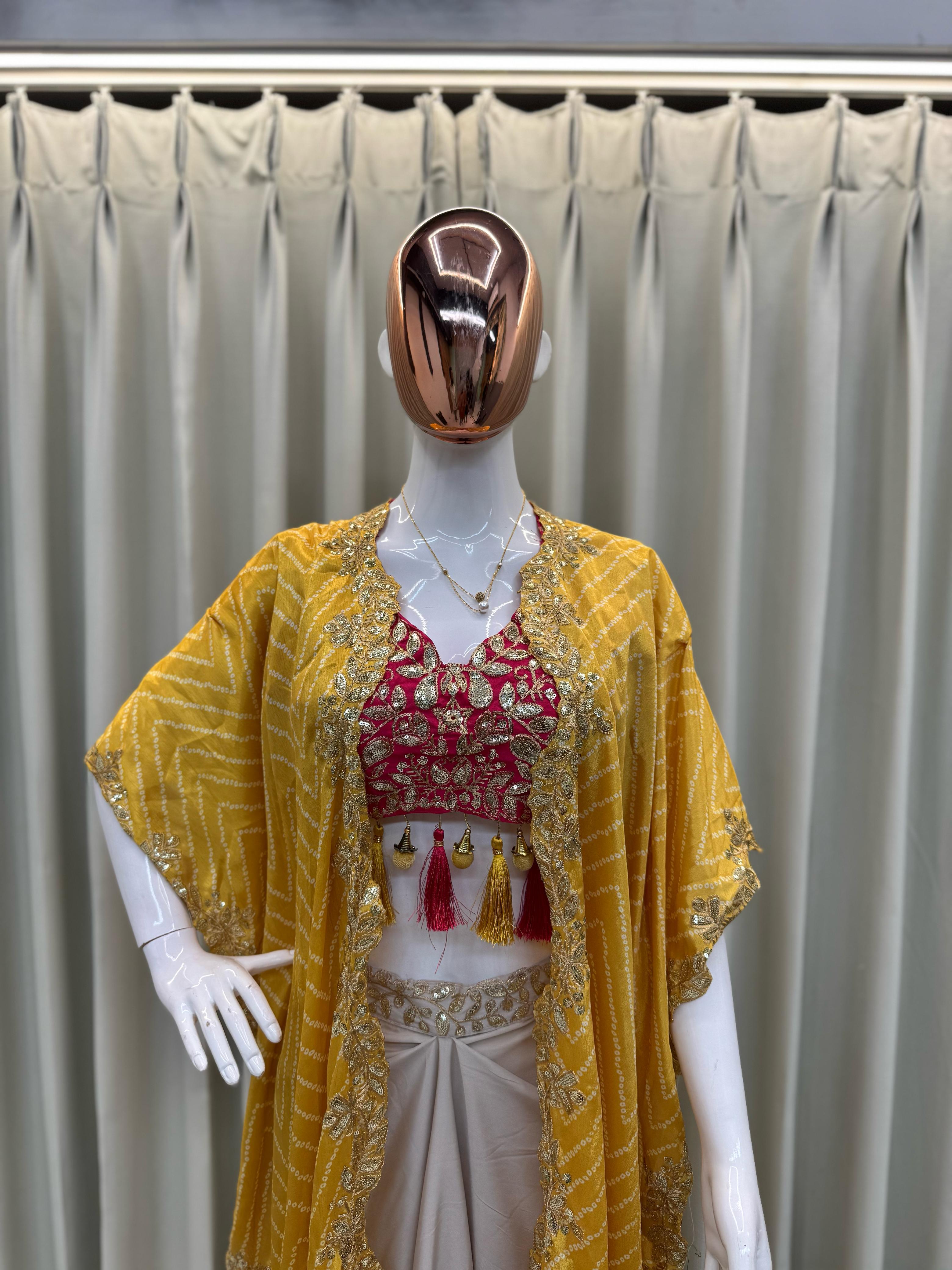 Chinon Silk Western Outfit For Trendy Wedding Sequence Embroidery Work