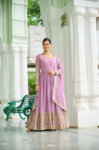Lavender Georgette With Embroidered Work Gown