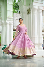 Lavender Georgette With Embroidered Work Gown