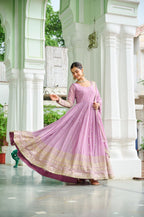 Lavender Georgette With Embroidered Work Gown