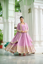 Lavender Georgette With Embroidered Work Gown