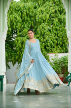 Sky Georgette With Embroidered Work Gown