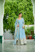 Sky Georgette With Embroidered Work Gown