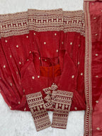 Rust Pure Crunchy Silk Embroidery Jari And Sequence Work Anarkali Gown
