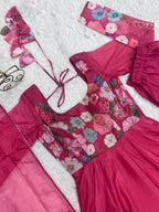 Pink Pure Soft Organja Silk Flower Position Outing Work Salwar Suit