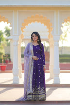 Purple Designer Georgette With Embroidery Zari Sequins Work Gown