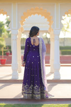 Purple Designer Georgette With Embroidery Zari Sequins Work Gown