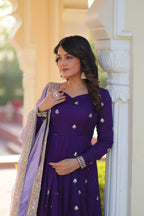 Purple Designer Georgette With Embroidery Zari Sequins Work Gown