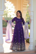 Purple Designer Georgette With Embroidery Zari Sequins Work Gown