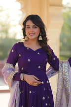 Purple Designer Georgette With Embroidery Zari Sequins Work Gown