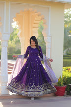 Purple Designer Georgette With Embroidery Zari Sequins Work Gown