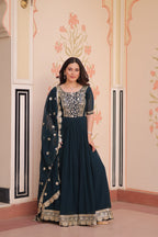 Rama Faux Blooming With Embroidery Zari Sequins Work Gown