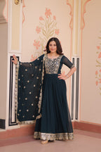 Rama Faux Blooming With Embroidery Zari Sequins Work Gown