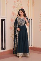 Rama Faux Blooming With Embroidery Zari Sequins Work Gown