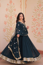 Rama Faux Blooming With Embroidery Zari Sequins Work Gown