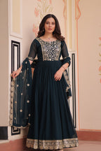 Rama Faux Blooming With Embroidery Zari Sequins Work Gown