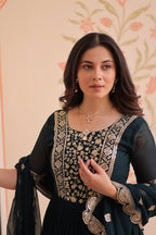 Rama Faux Blooming With Embroidery Zari Sequins Work Gown