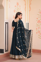 Rama Faux Blooming With Embroidery Zari Sequins Work Gown