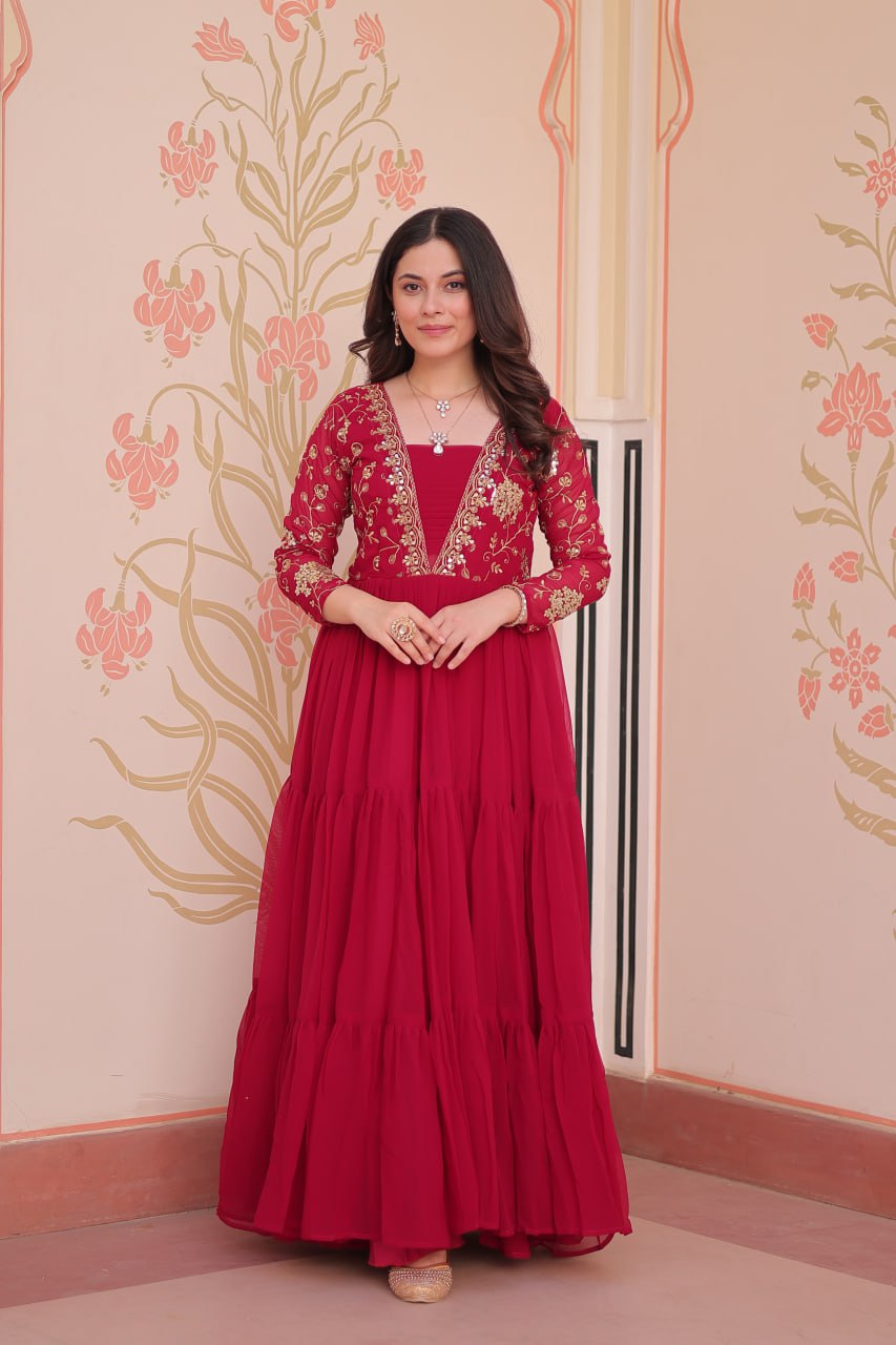 Rani Faux Blooming With Sequins Zari Embroidered Work Gown