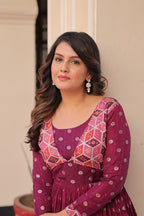 Wine Staple Jequard Weaving Work Gown