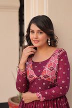 Wine Staple Jequard Weaving Work Gown