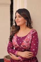 Wine Staple Jequard Weaving Work Gown