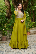 Parrot Embroidery Zari Sequins Round Neck Work Gown