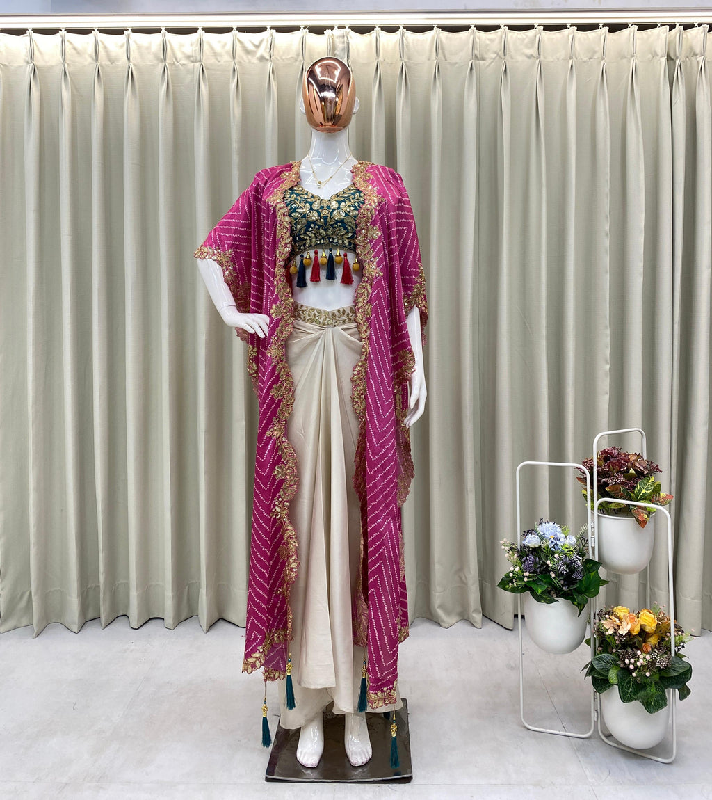 Chinon Silk Western Outfit For Trendy Wedding Sequence Embroidery Work
