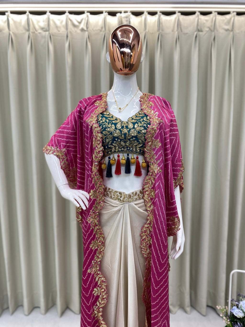 Chinon Silk Western Outfit For Trendy Wedding Sequence Embroidery Work