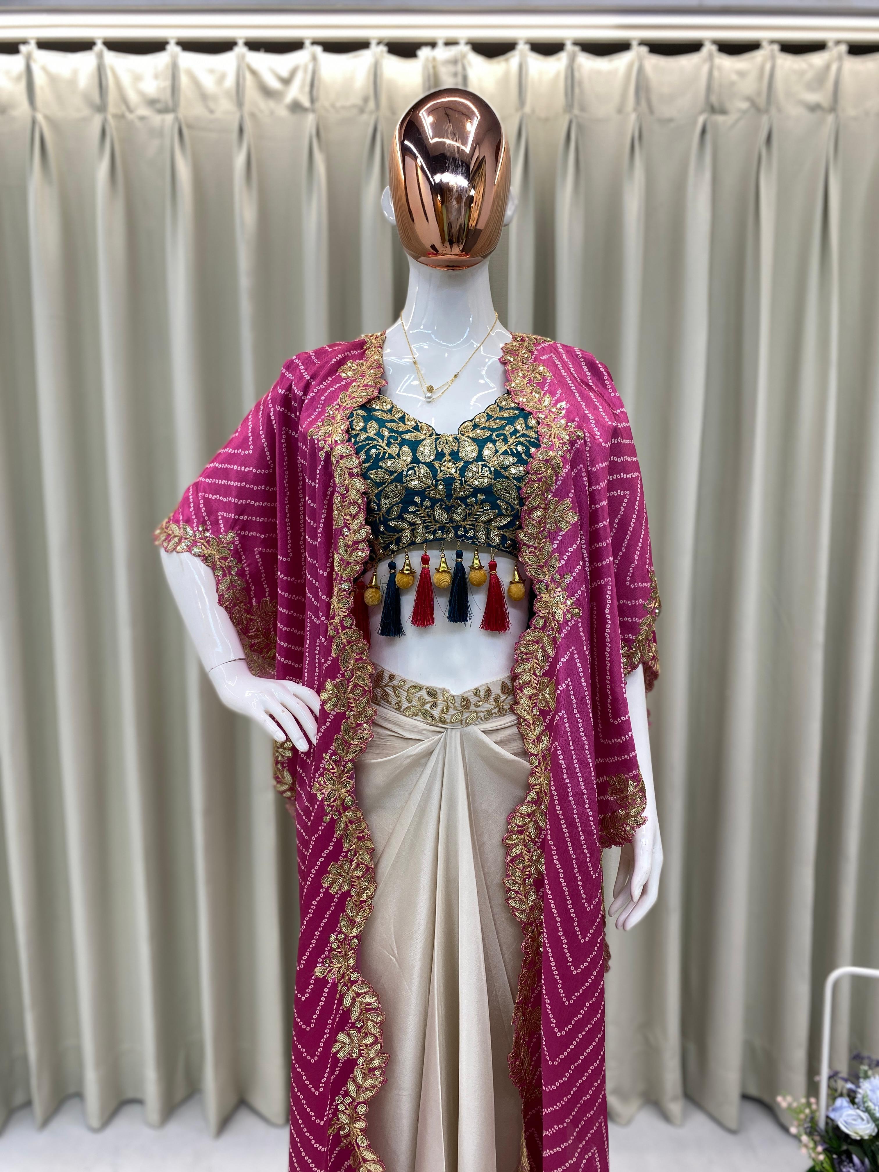 Chinon Silk Western Outfit For Trendy Wedding Sequence Embroidery Work