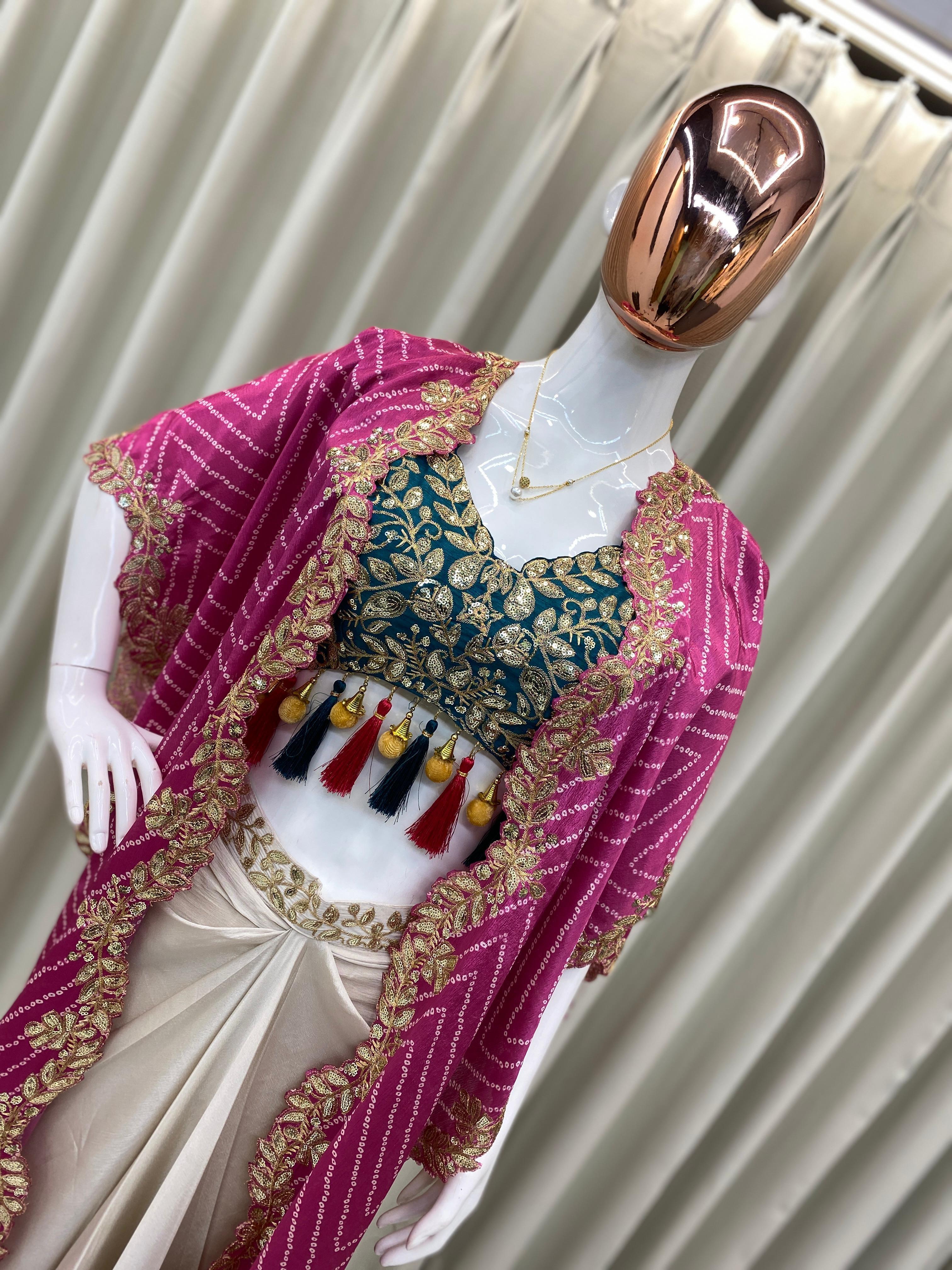 Chinon Silk Western Outfit For Trendy Wedding Sequence Embroidery Work