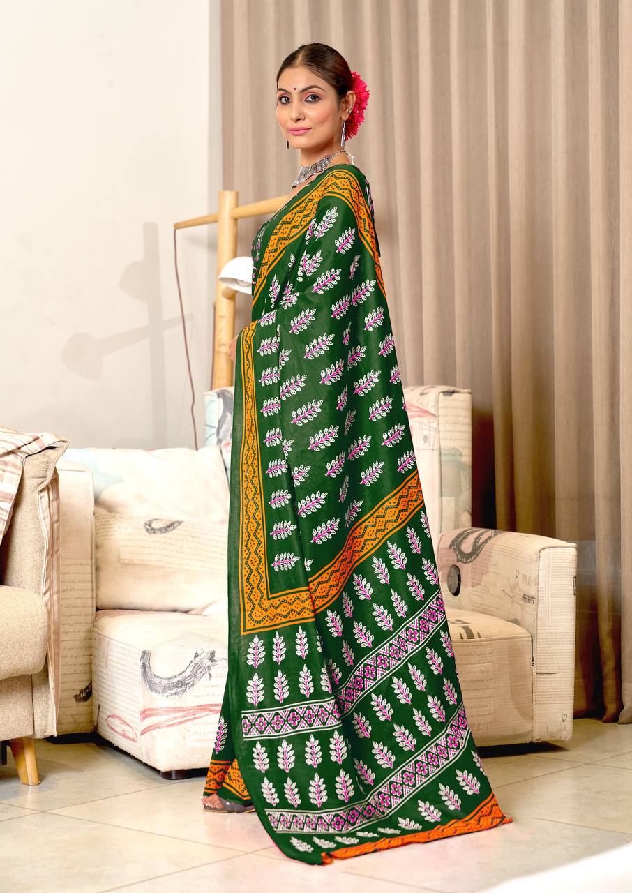 Green Designer Soft Cotton Saree