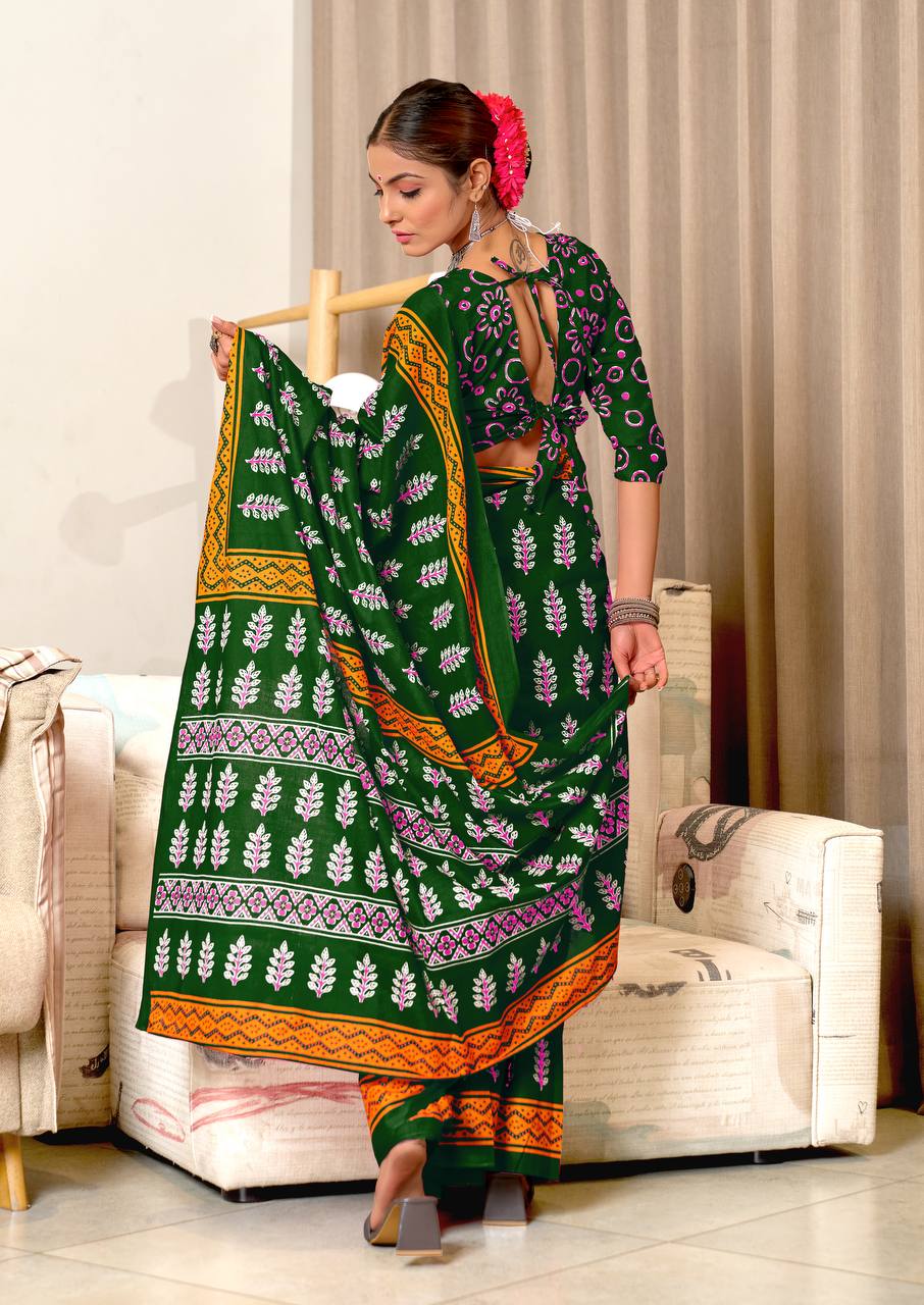 Green Designer Soft Cotton Saree