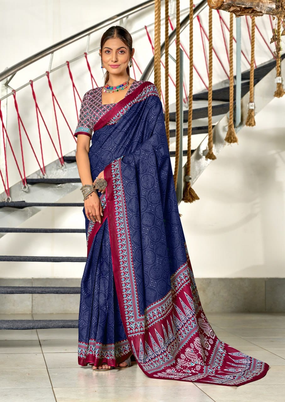 Blue Designer Soft Cotton Saree