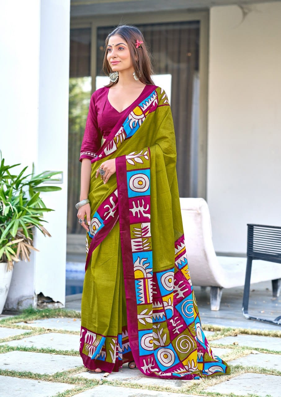 Mehendi Designer Soft Cotton Saree