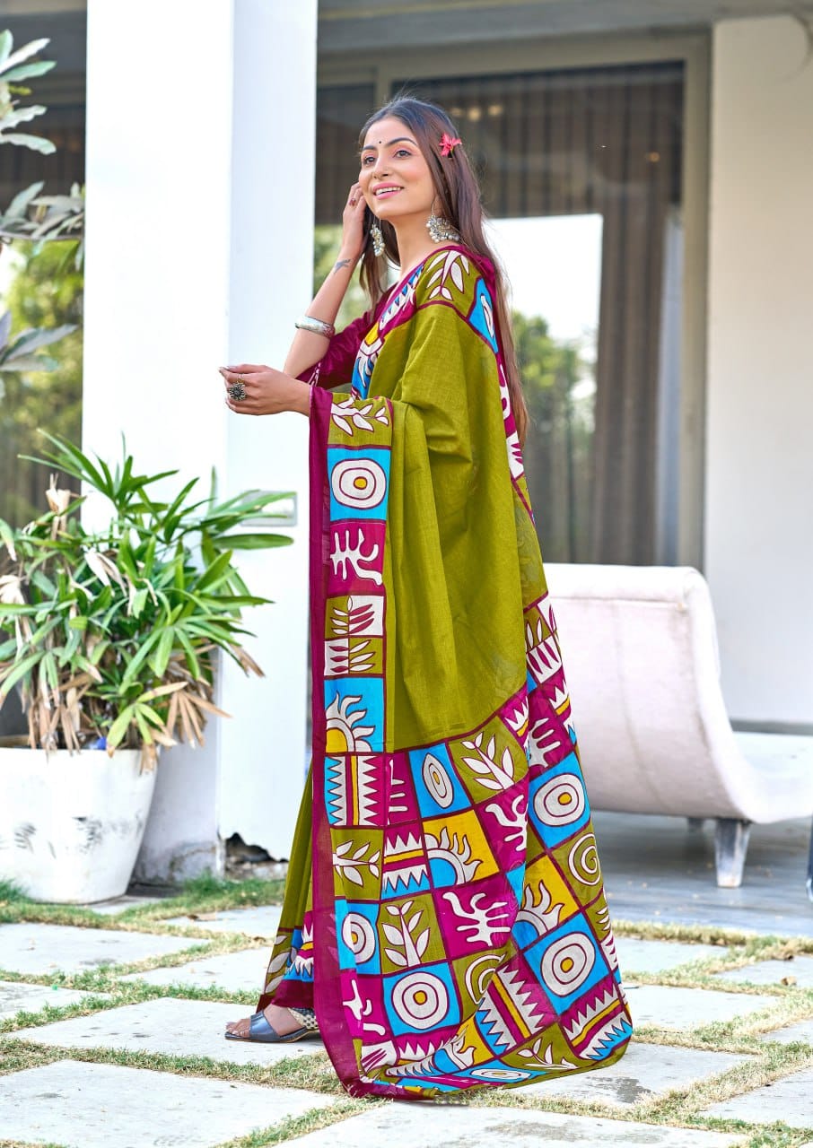 Mehendi Designer Soft Cotton Saree