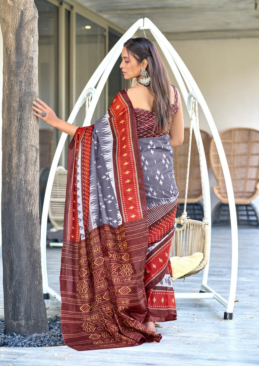 Gray Designer Soft Cotton Saree