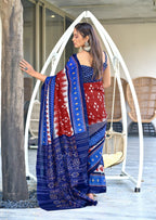 Maroon Blue Designer Soft Cotton Saree